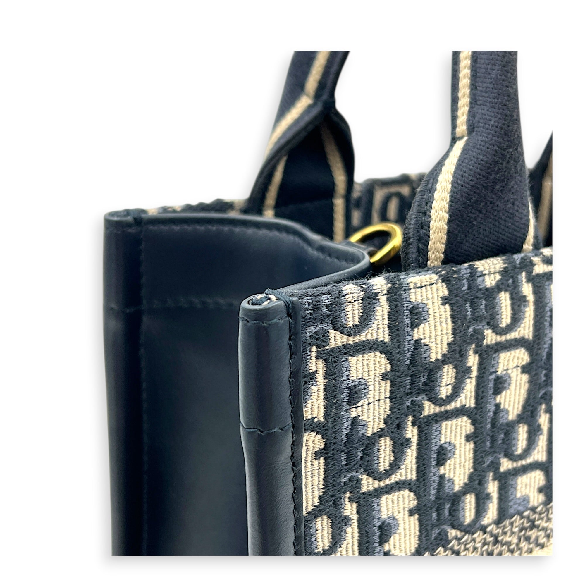 Book Tote Top Handle Bag Blue in Canvas, Gold hardware