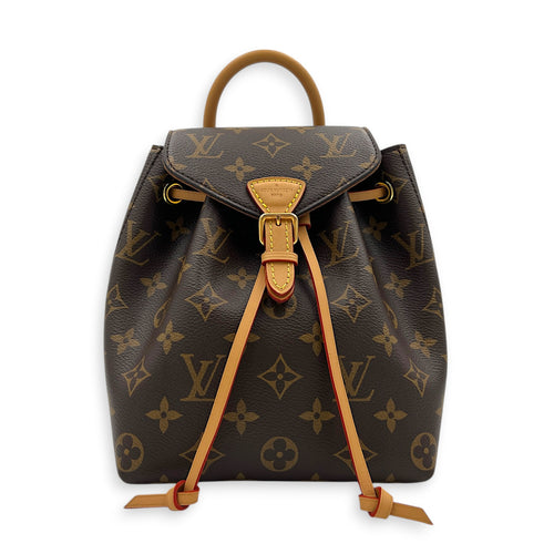 Montsouris Backpack BB Brown in Monogram Coated Canvas, Gold hardware
