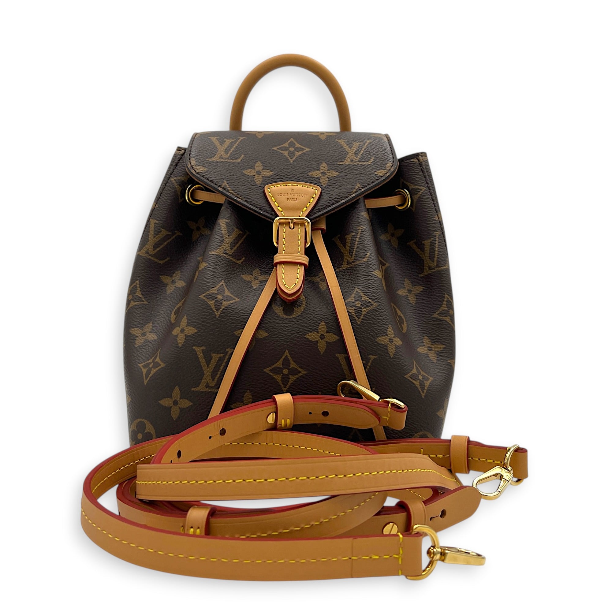 Montsouris Backpack BB Brown in Monogram Coated Canvas, Gold hardware