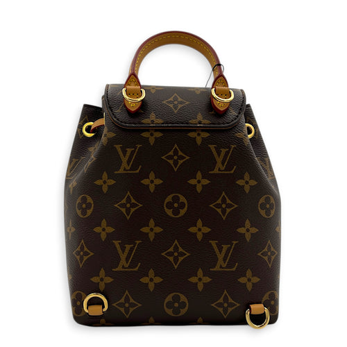 Montsouris Backpack BB Brown in Monogram Coated Canvas, Gold hardware