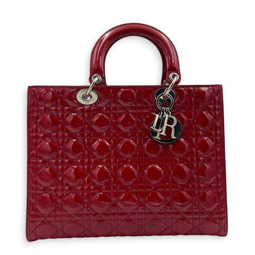 Lady Dior Top Handle Bag Large Red in Patent Leather, Silver hardware