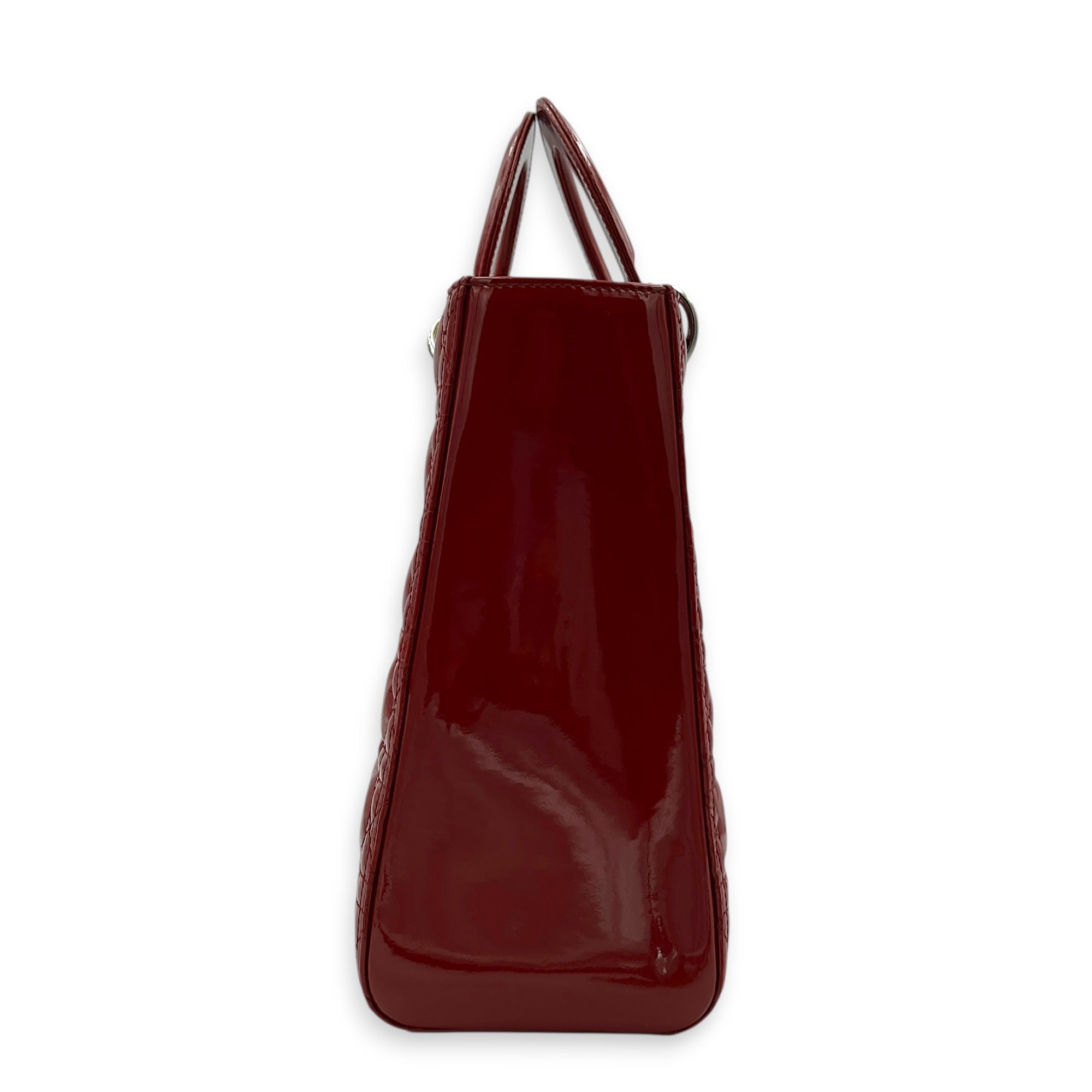 Lady Dior Top Handle Bag Large Red in Patent Leather, Silver hardware