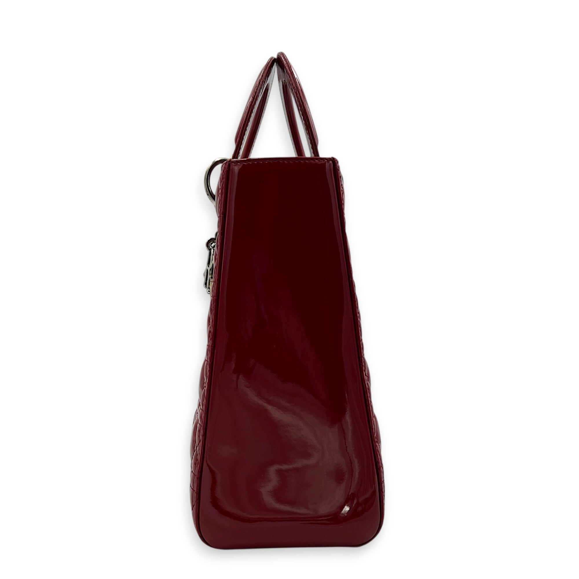 Lady Dior Top Handle Bag Large Red in Patent Leather, Silver hardware