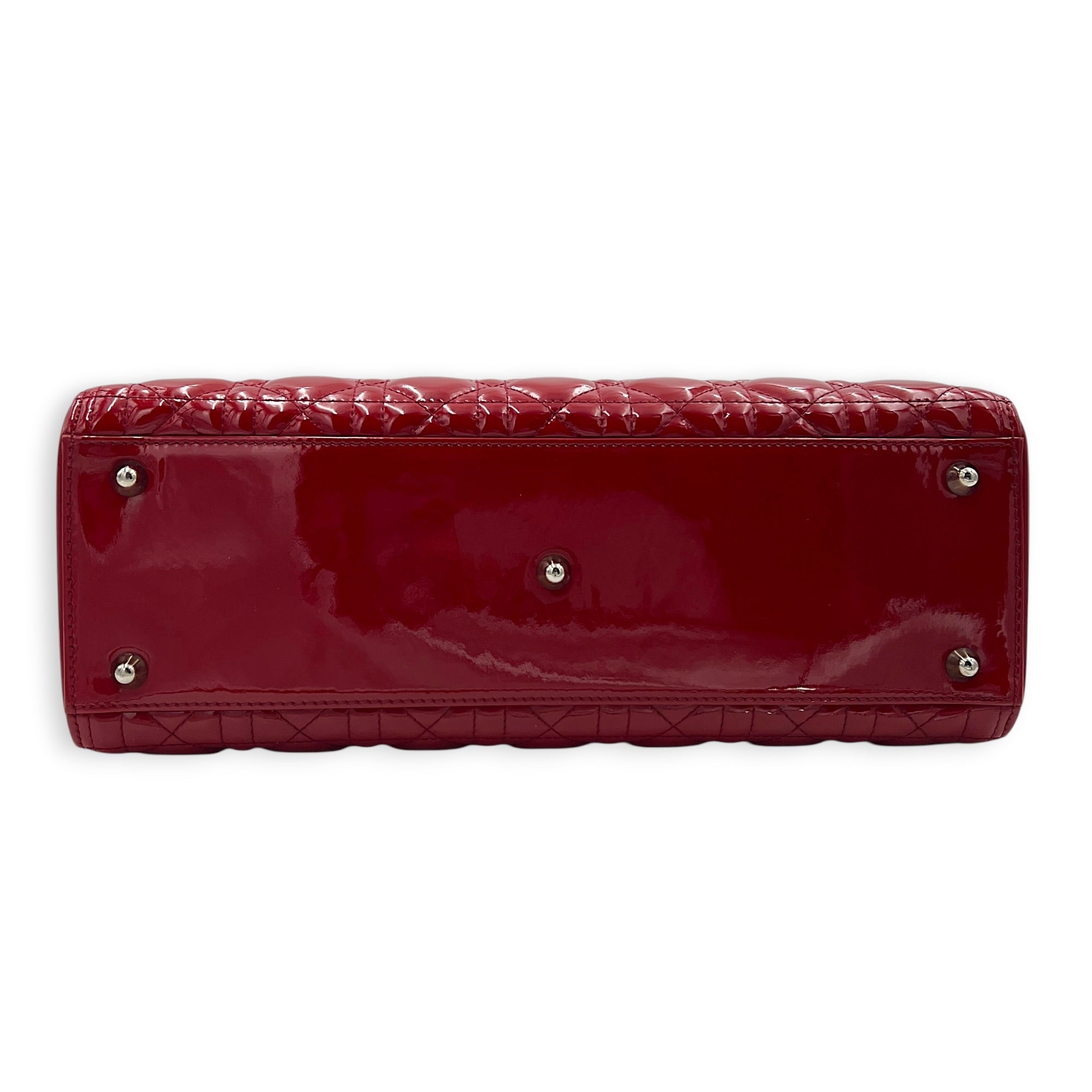 Lady Dior Top Handle Bag Large Red in Patent Leather, Silver hardware