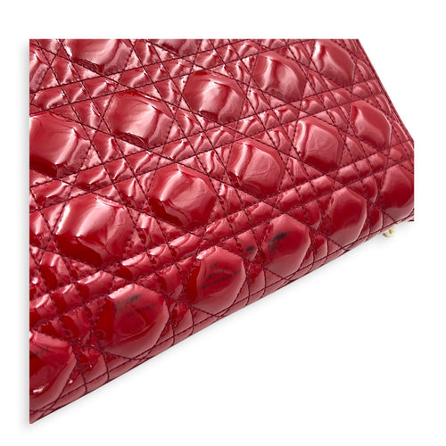 Lady Dior Top Handle Bag Large Red in Patent Leather, Silver hardware