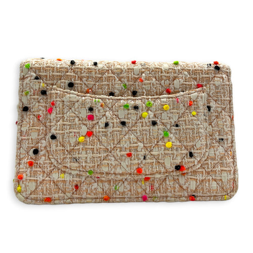 CC Classic Wallet On Chain White in Tweed, Gold hardware