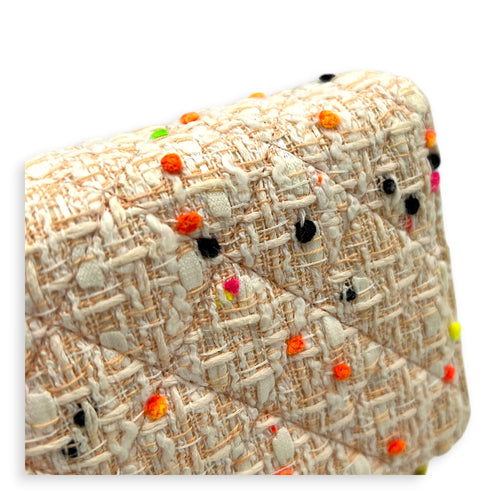 CC Classic Wallet On Chain White in Tweed, Gold hardware