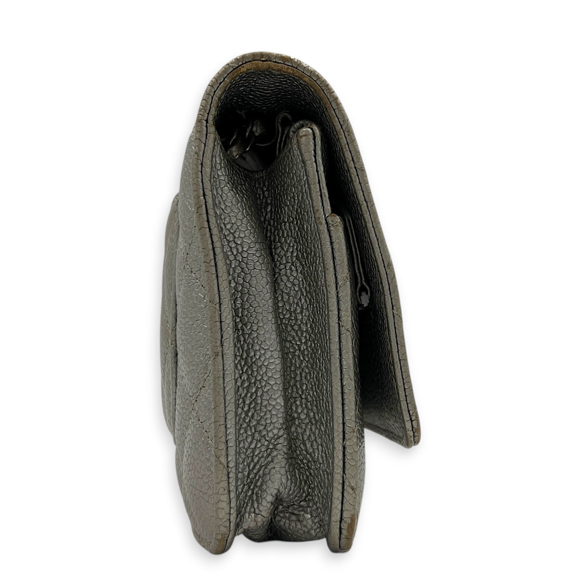 CC Silver Wallet On Chain in Caviar Leather, Silver hardware