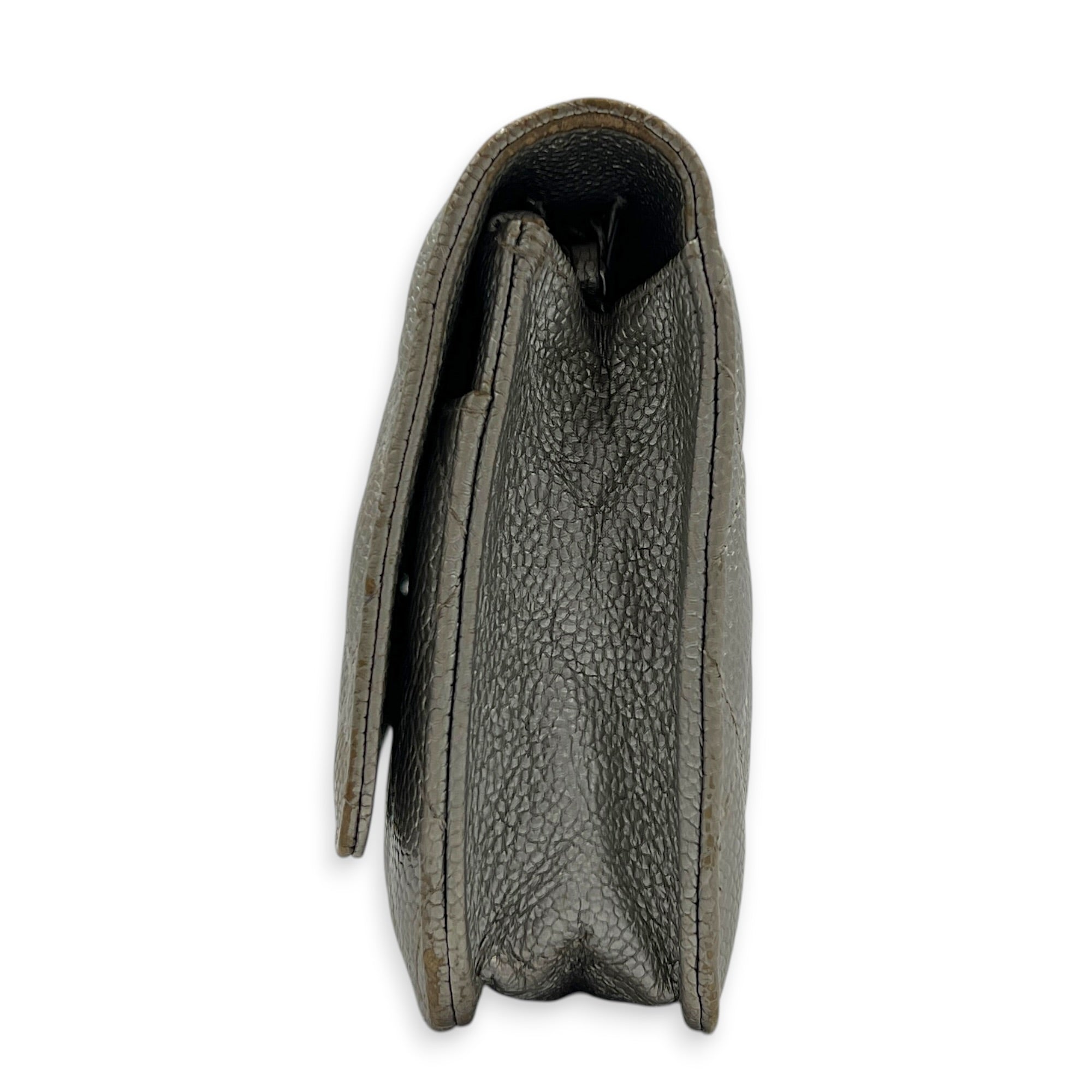 CC Silver Wallet On Chain in Caviar Leather, Silver hardware