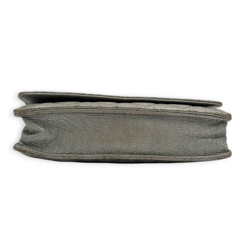 CC Silver Wallet On Chain in Caviar Leather, Silver hardware