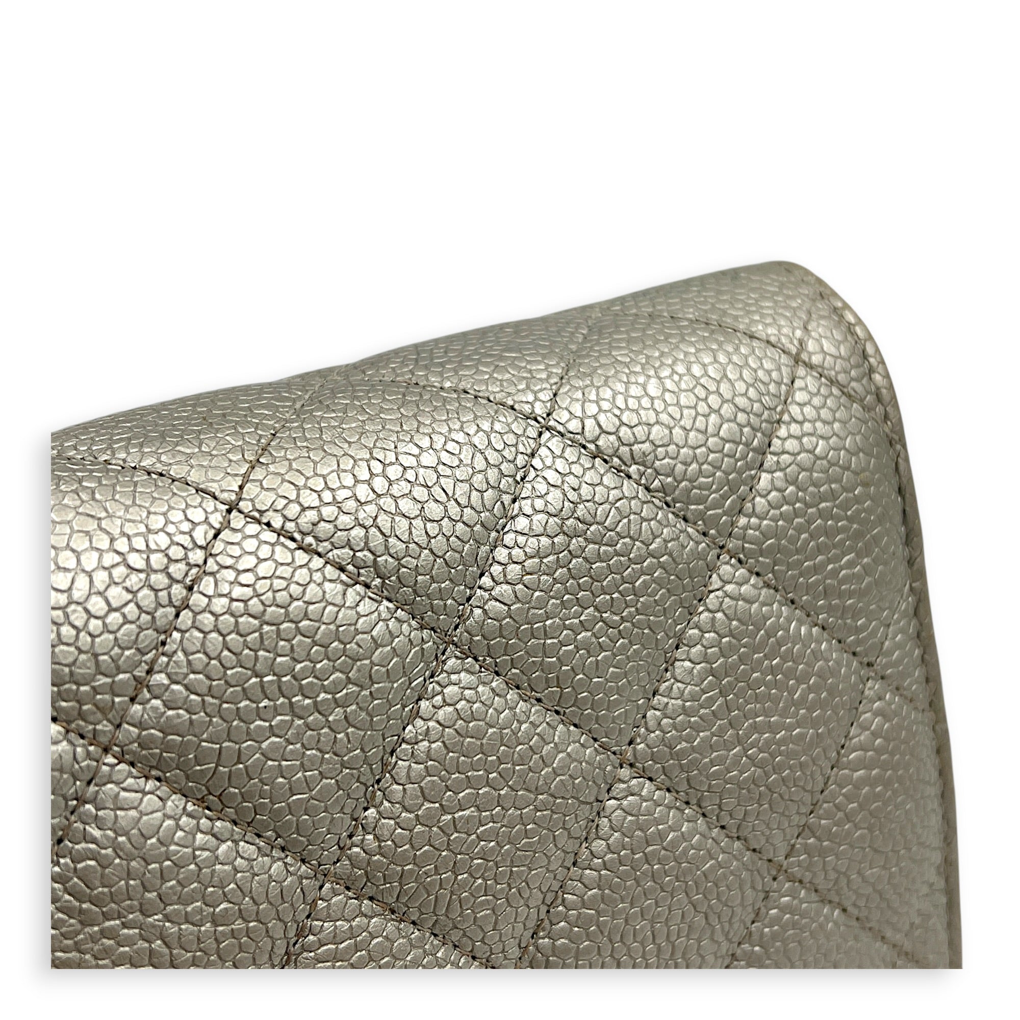 CC Silver Wallet On Chain in Caviar Leather, Silver hardware