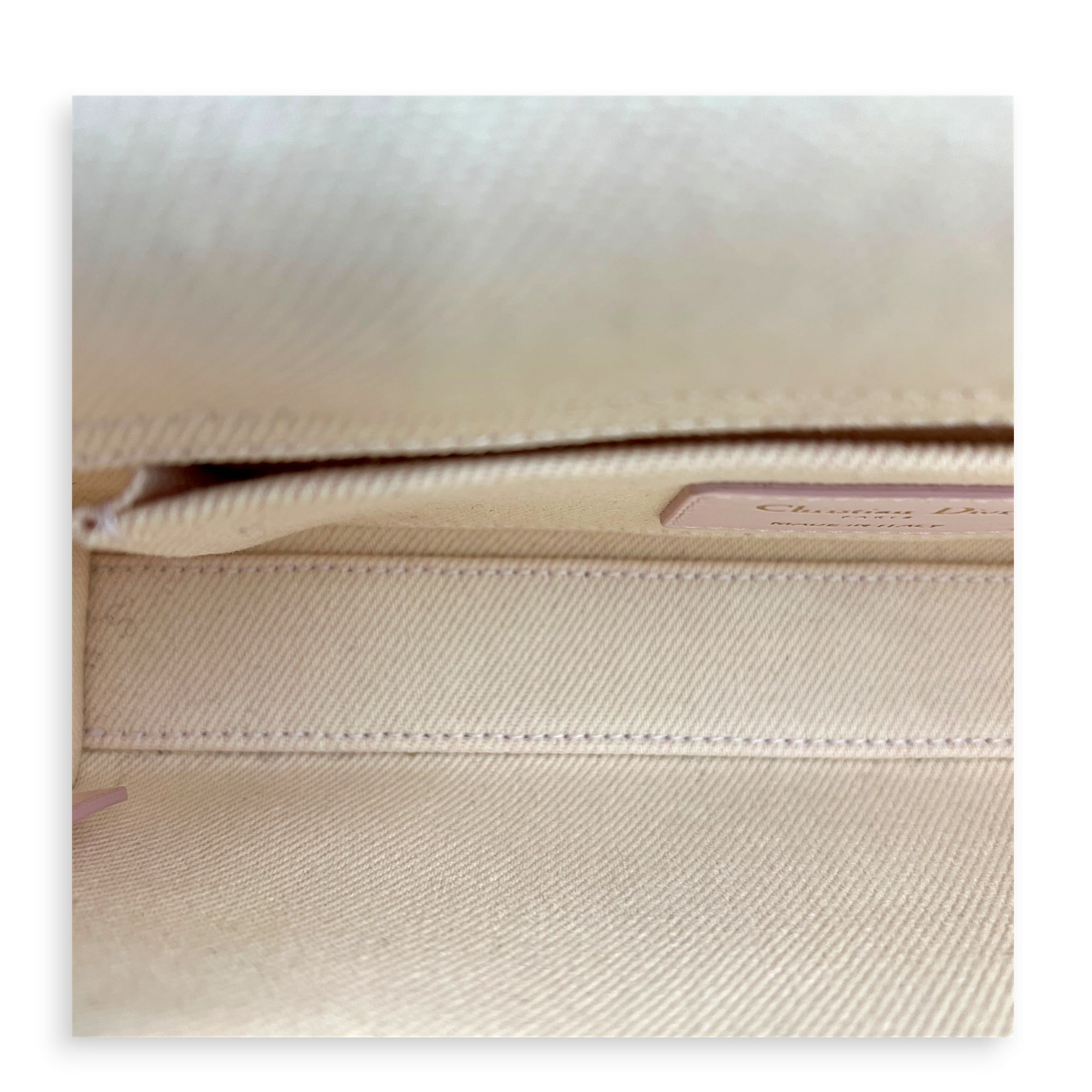 Lady D-Joy Small Beige Top Handle Bag in Canvas, Gold hardware