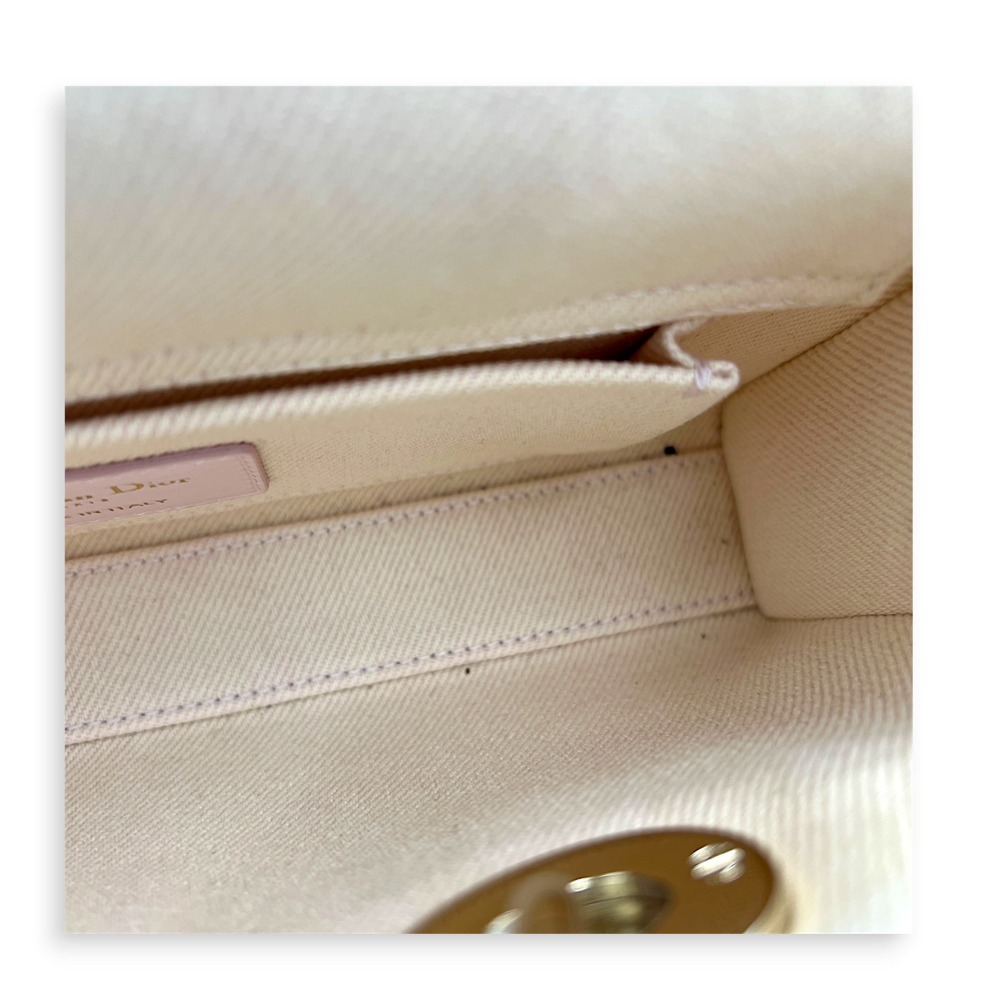 Lady D-Joy Small Beige Top Handle Bag in Canvas, Gold hardware