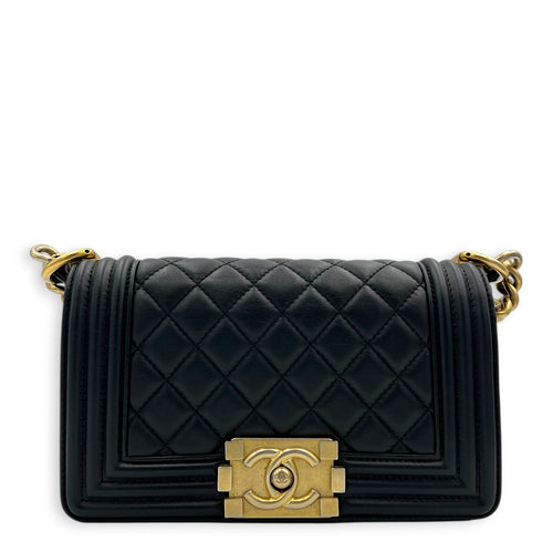 Boy Shoulder Bag Medium Black in Calfskin, Gold hardware