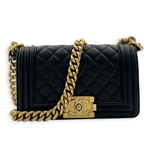 Boy Shoulder Bag Medium Black in Calfskin, Gold hardware