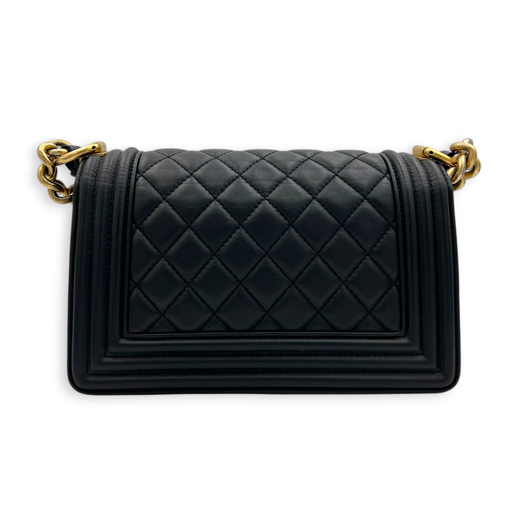 Boy Shoulder Bag Medium Black in Calfskin, Gold hardware