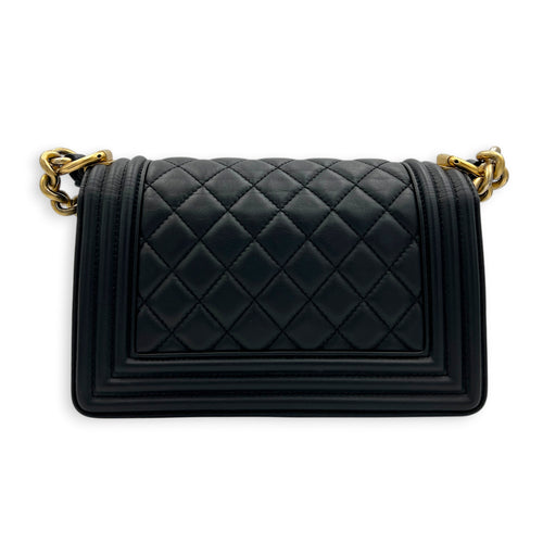 Boy Shoulder Bag Medium Black in Calfskin, Gold hardware