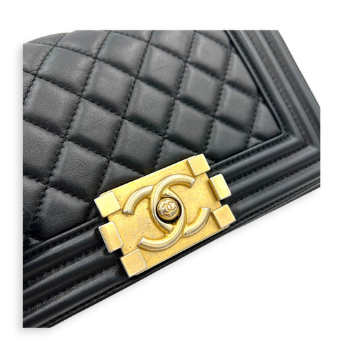 Boy Shoulder Bag Medium Black in Calfskin, Gold hardware