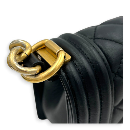 Boy Shoulder Bag Medium Black in Calfskin, Gold hardware