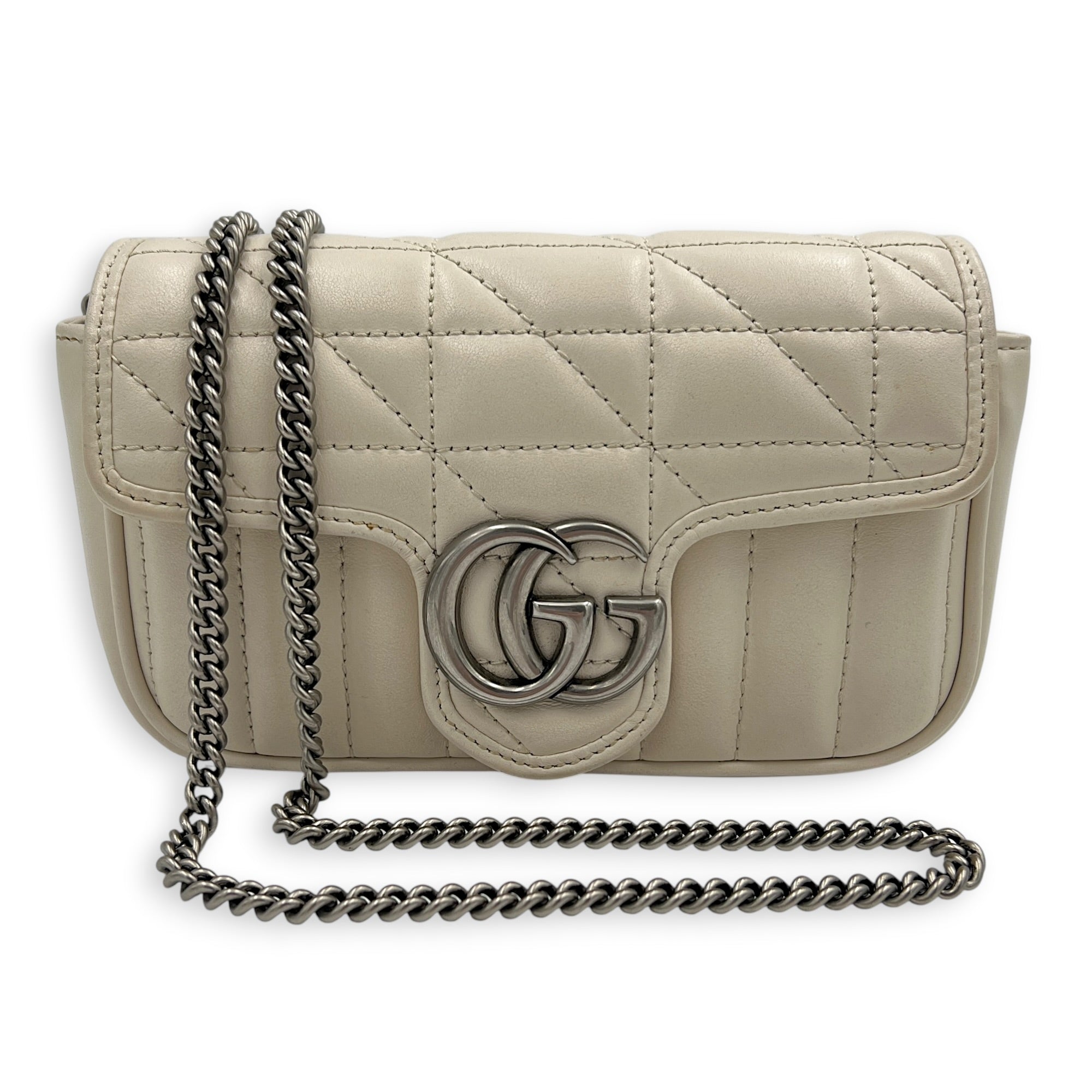 Marmont Shoulder Bag Super Mini White in Calfskin, Silver hardware