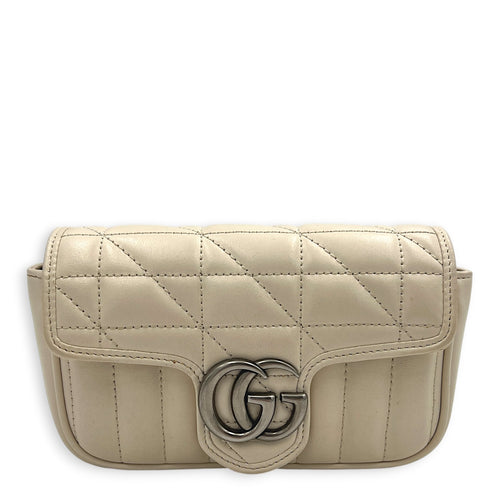 Marmont Shoulder Bag Super Mini White in Calfskin, Silver hardware