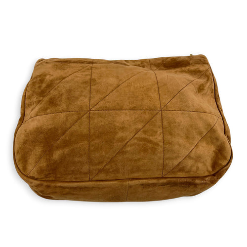 Jamie Shoulder Bag Brown in Suede Leather, Gold hardware