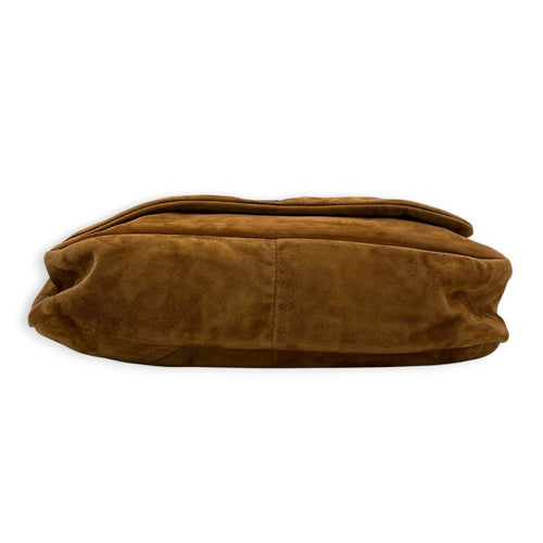 Jamie Shoulder Bag Brown in Suede Leather, Gold hardware