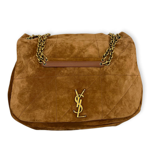 Jamie Shoulder Bag Brown in Suede Leather, Gold hardware