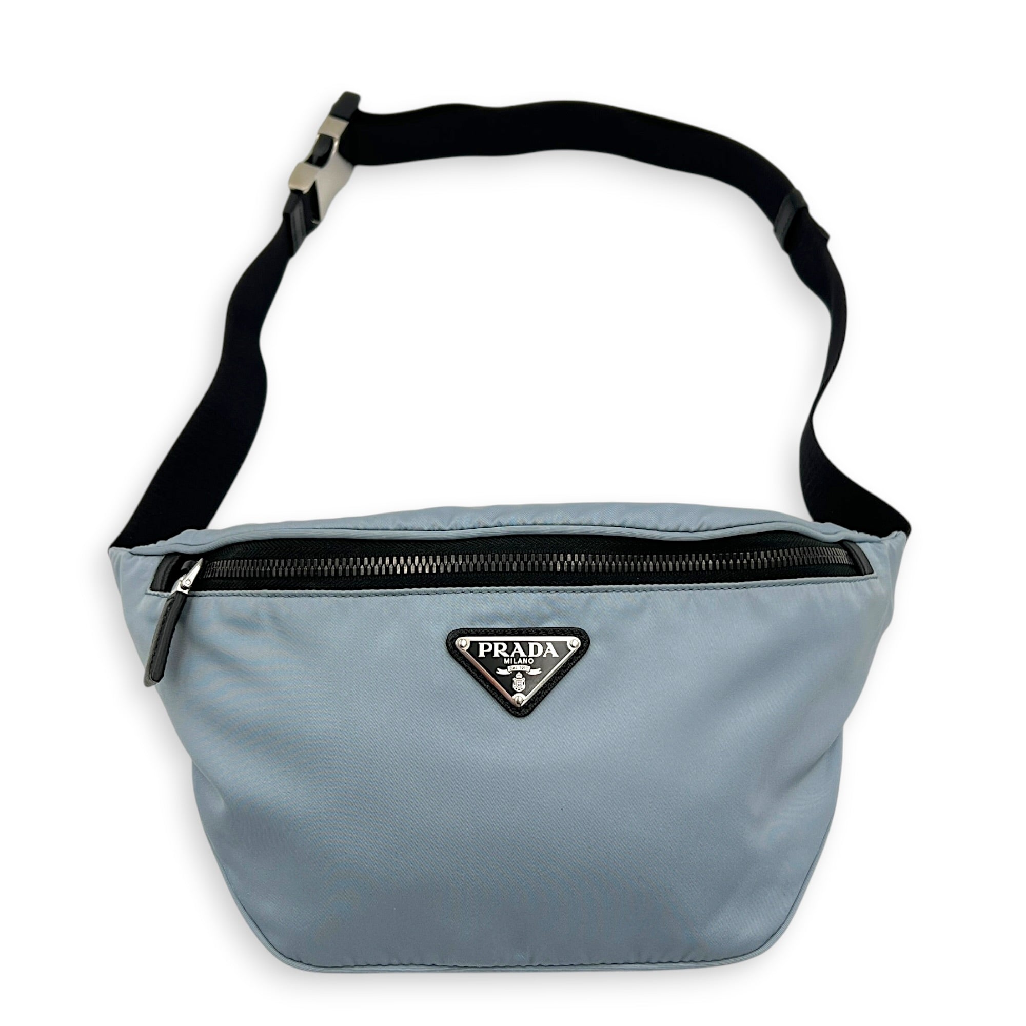Logo Belt Bag Blue in Nylon, Silver hardware