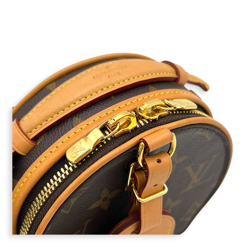 Boite Chapeau Petite Brown Shoulder Bag in Coated Canvas, Gold hardware