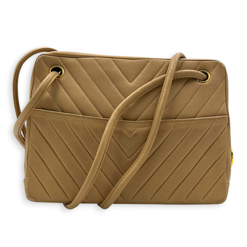 CC Circle Beige Shoulder Bag in Lambskin, Gold hardware