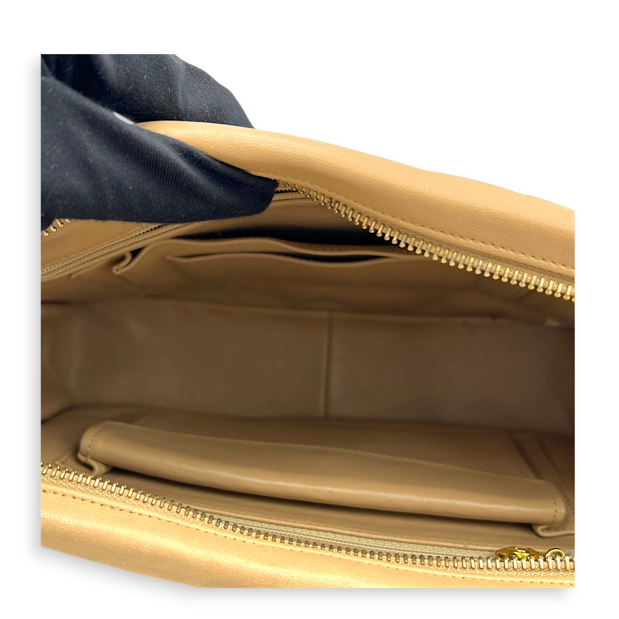 CC Circle Beige Shoulder Bag in Lambskin, Gold hardware