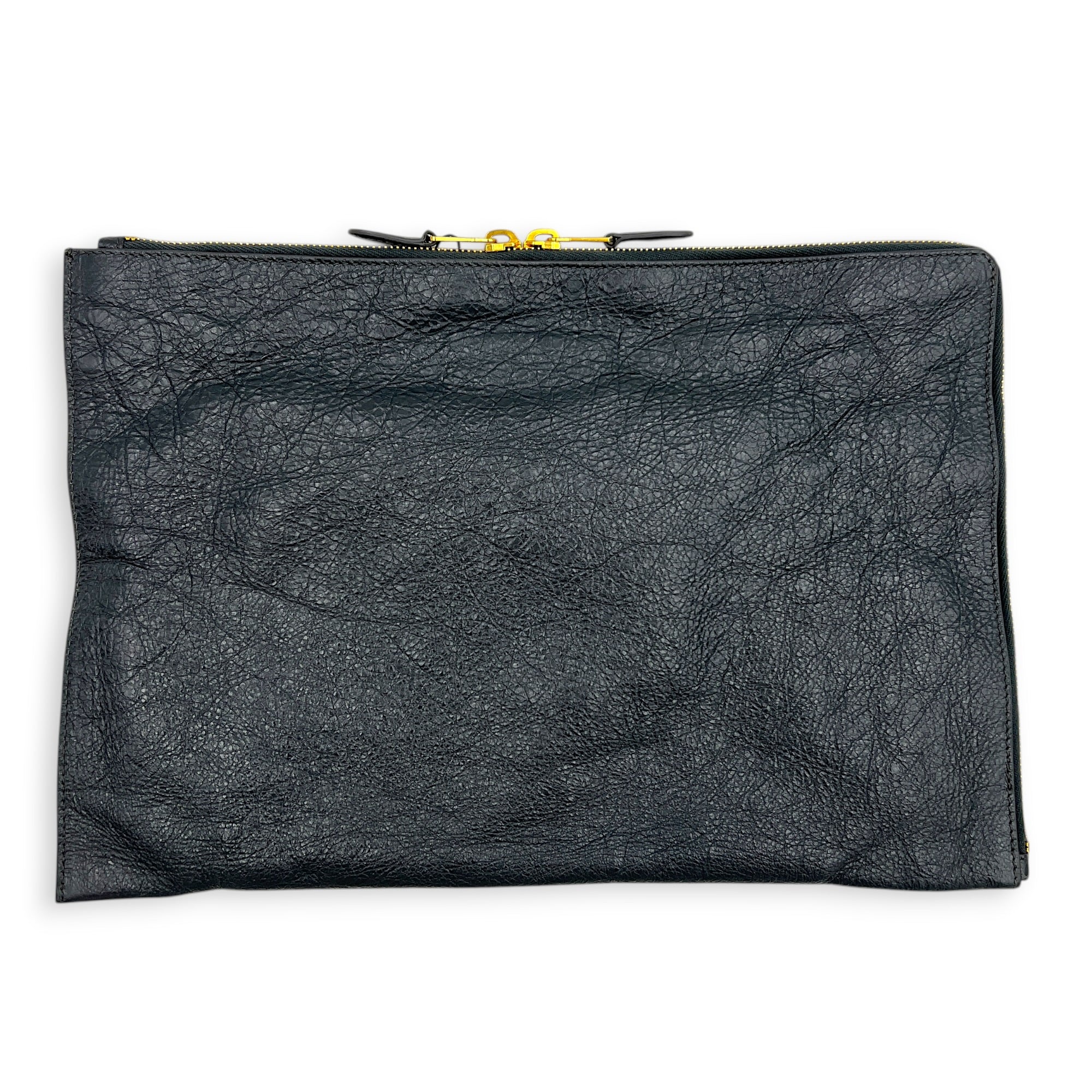 City Clutch Grey in Calfskin, Gold hardware