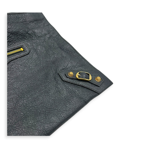 City Clutch Grey in Calfskin, Gold hardware