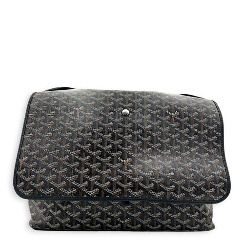 Capitien Messenger MM Black in Coated Canvas, Silver hardware