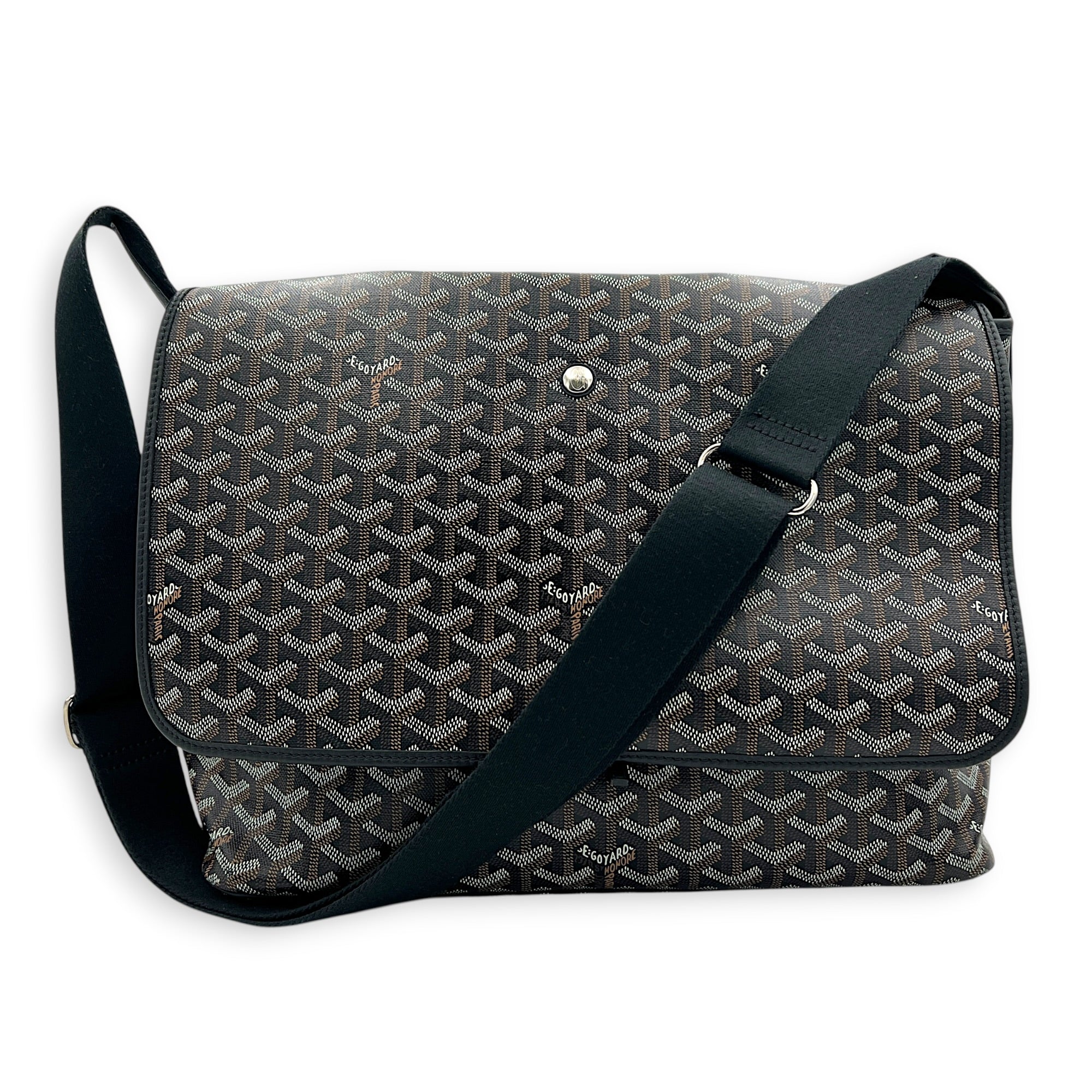 Capitien Messenger MM Black in Coated Canvas, Silver hardware