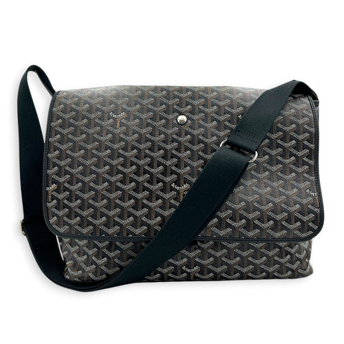 Capitien Messenger MM Black in Coated Canvas, Silver hardware
