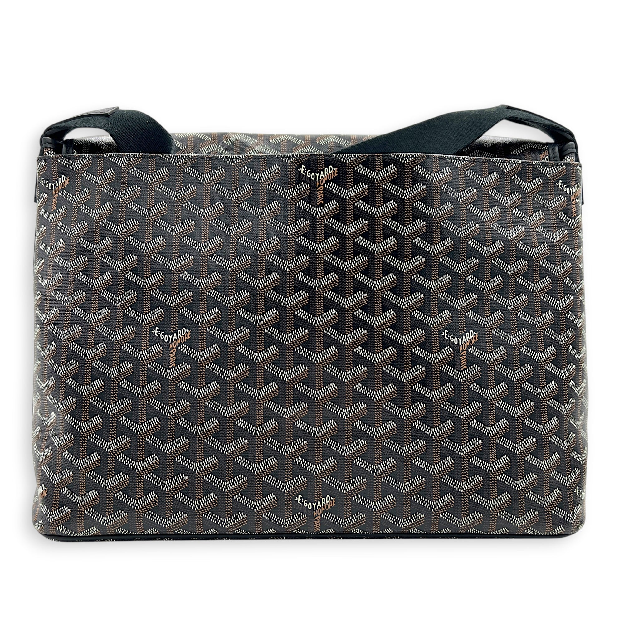 Capitien Messenger MM Black in Coated Canvas, Silver hardware