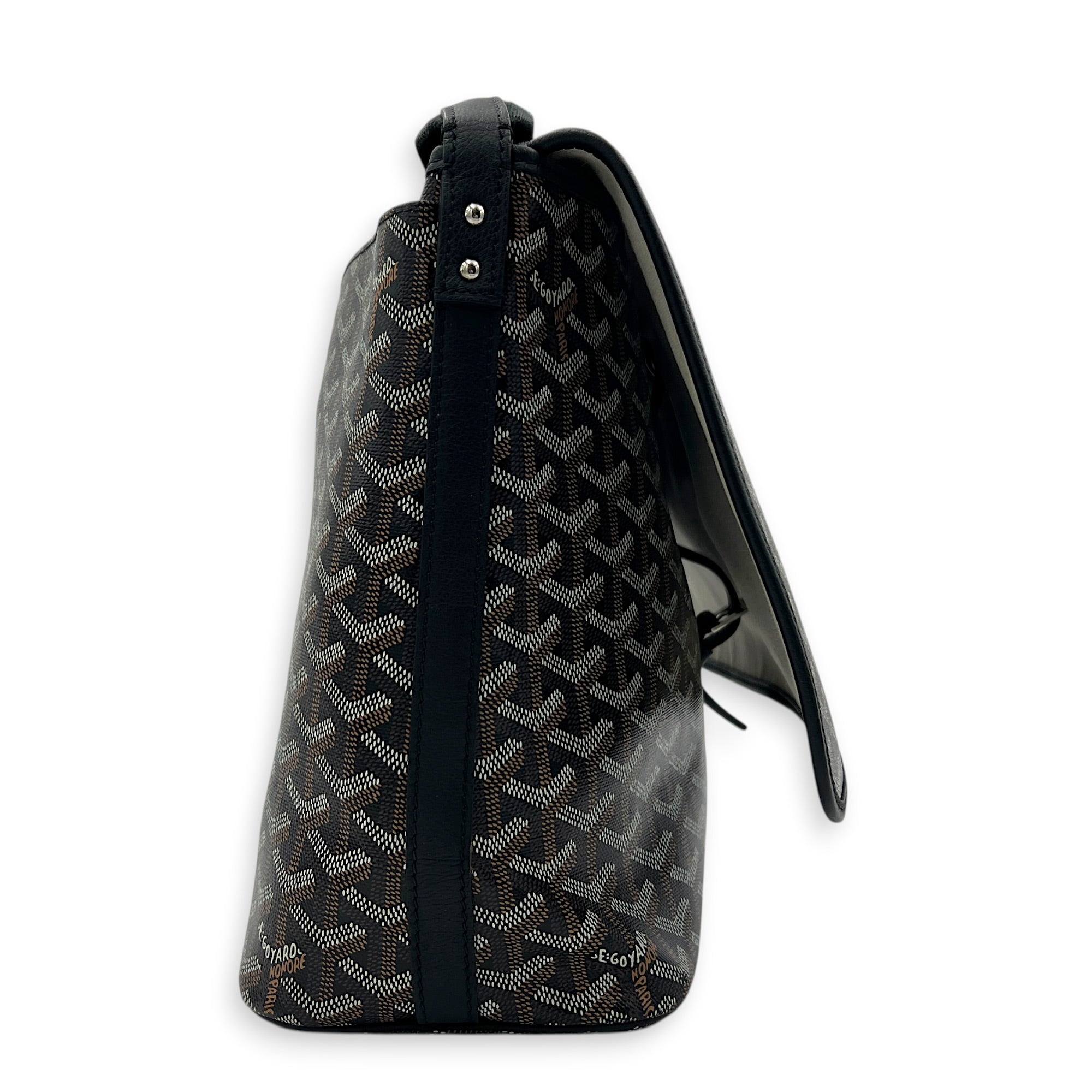 Capitien Messenger MM Black in Coated Canvas, Silver hardware