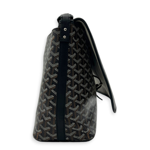 Capitien Messenger MM Black in Coated Canvas, Silver hardware