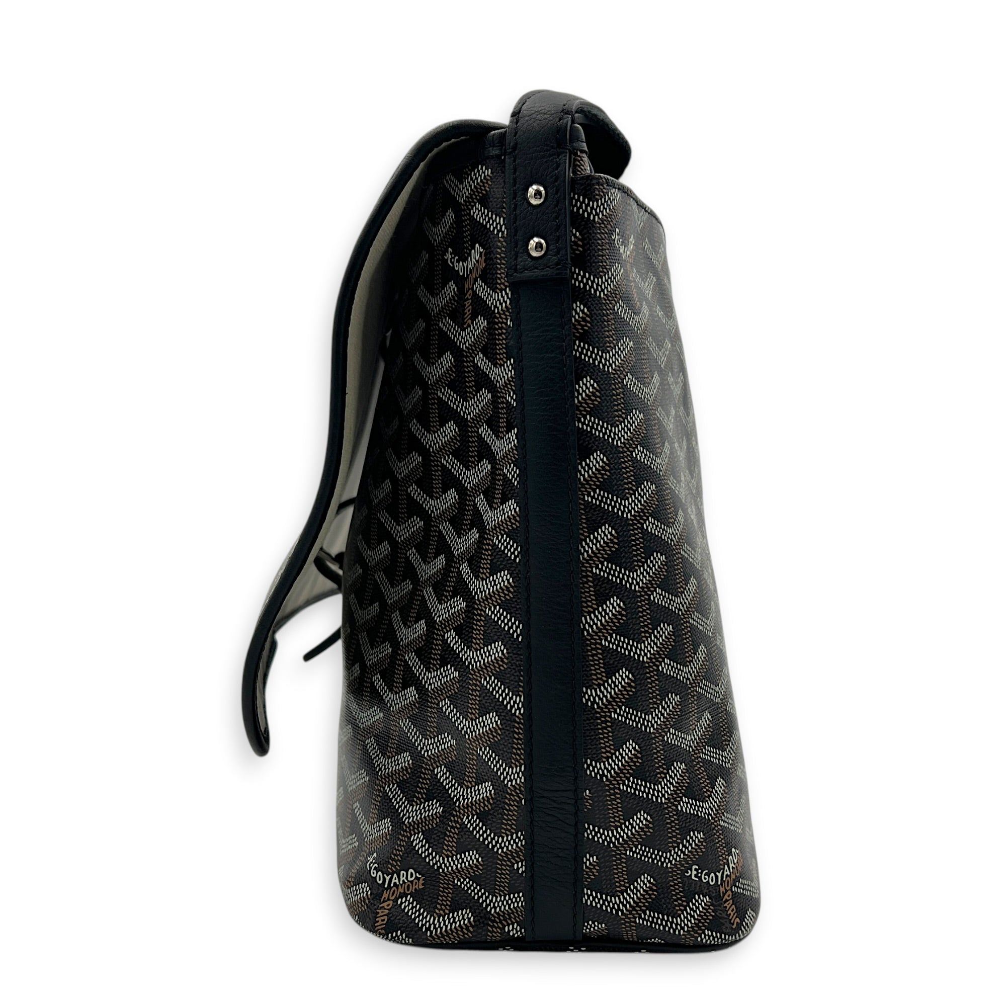 Capitien Messenger MM Black in Coated Canvas, Silver hardware