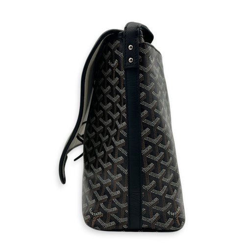 Capitien Messenger MM Black in Coated Canvas, Silver hardware