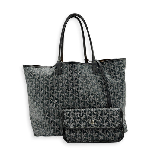 Saint Louis PM Grey Tote Bag in Coated Canvas, Silver hardware