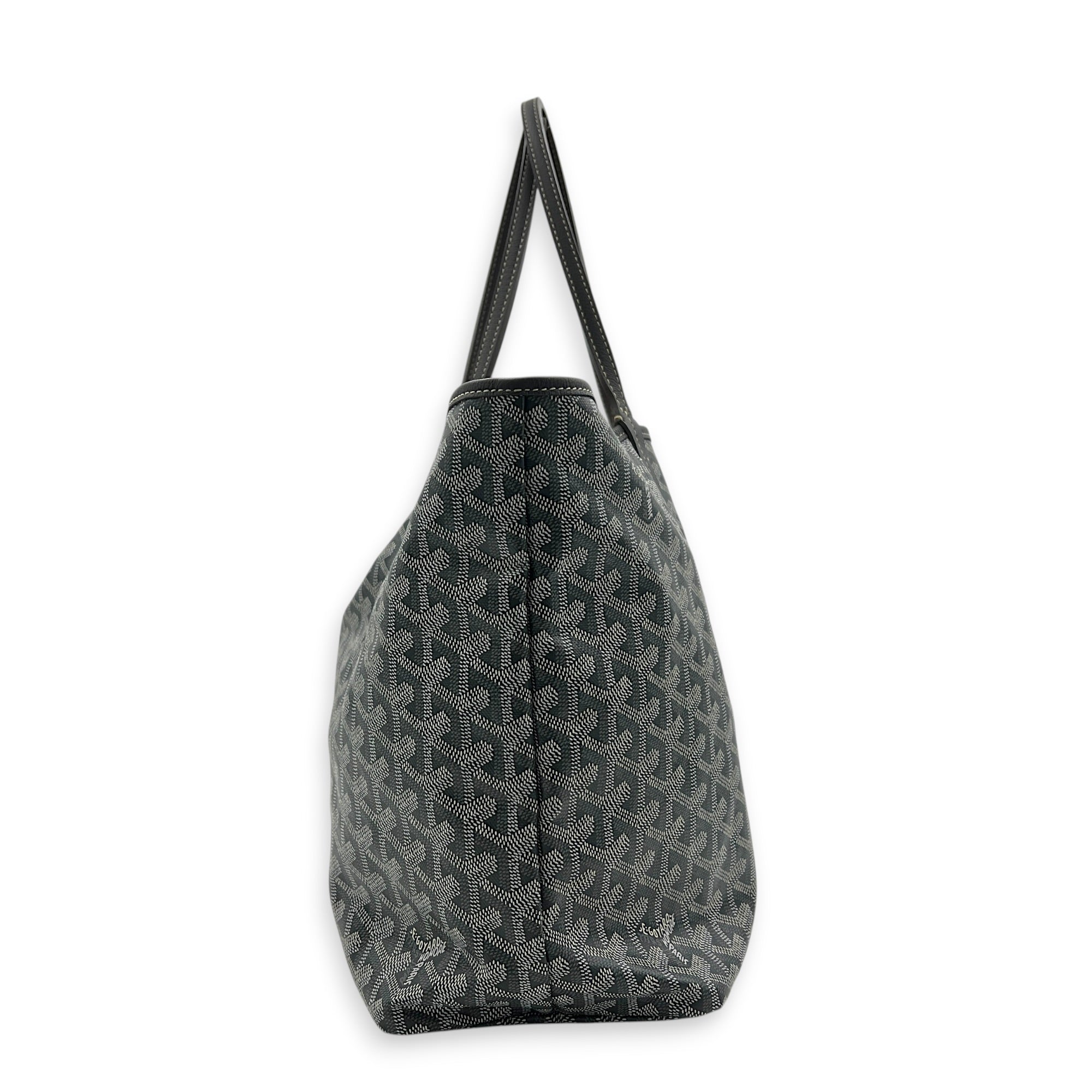 Saint Louis PM Grey Tote Bag in Coated Canvas, Silver hardware