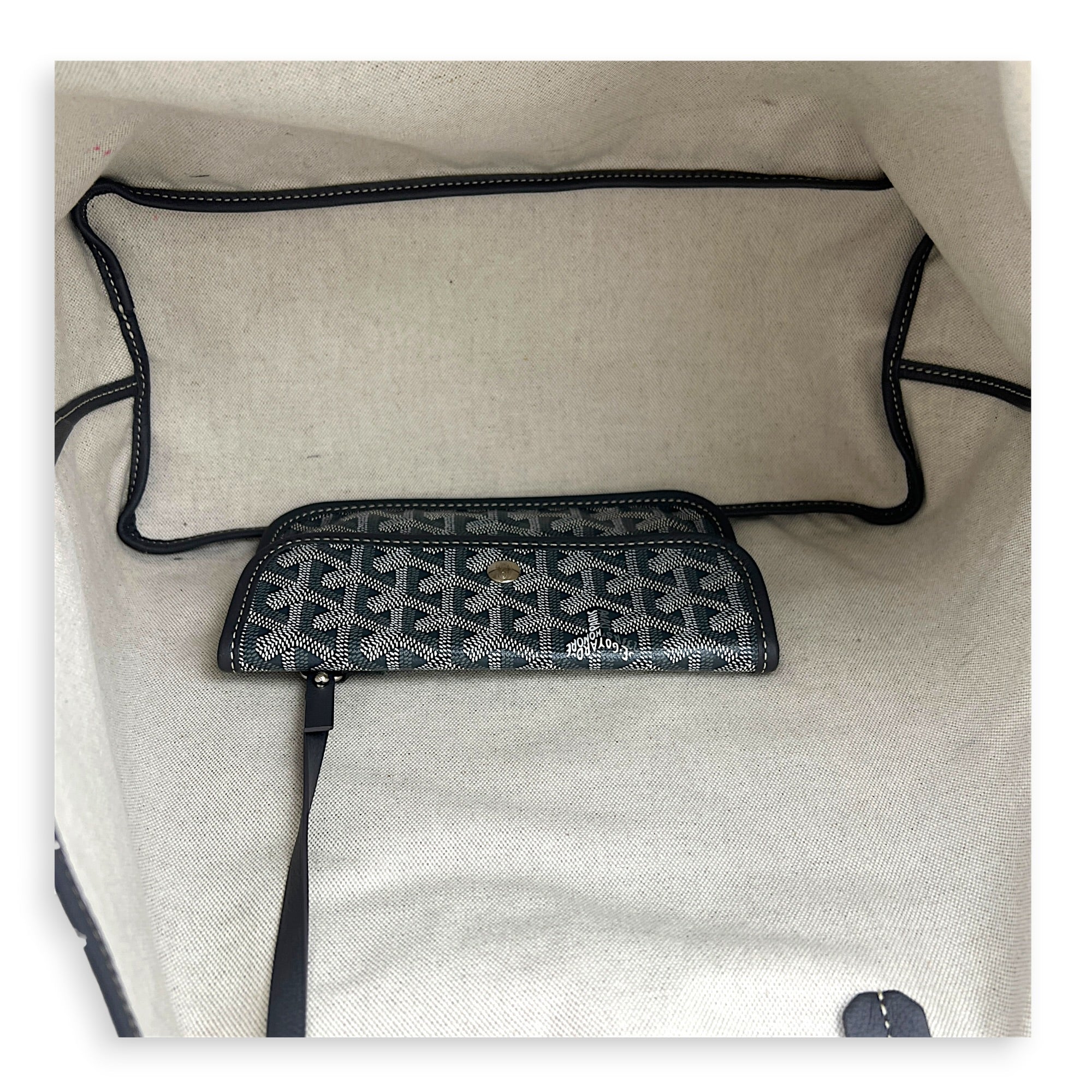 Saint Louis PM Grey Tote Bag in Coated Canvas, Silver hardware