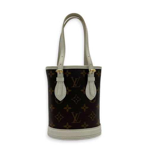 Nano Bucket Top Handle Bag Brown in Coated Canvas, Gold hardware