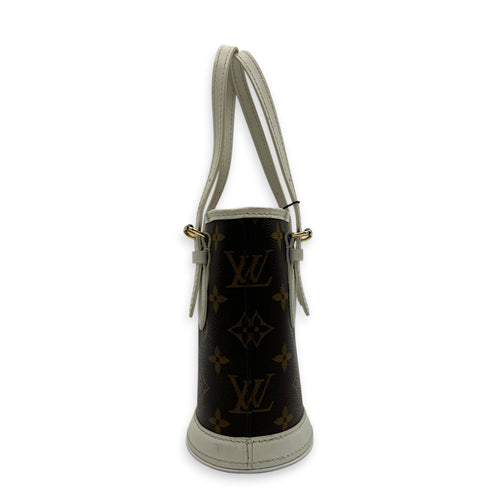 Nano Bucket Top Handle Bag Brown in Coated Canvas, Gold hardware