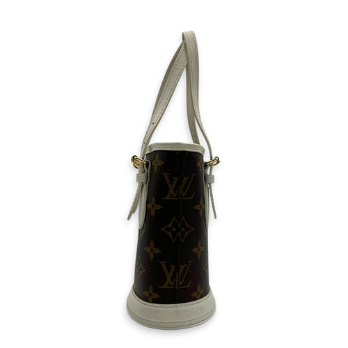 Nano Bucket Top Handle Bag Brown in Coated Canvas, Gold hardware