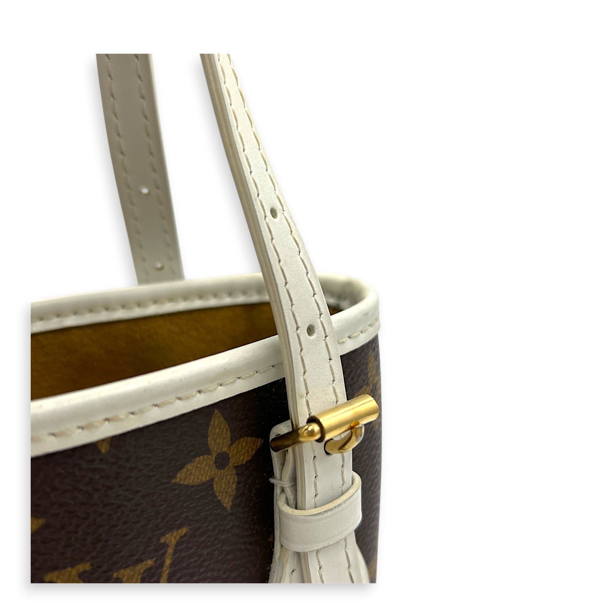 Nano Bucket Top Handle Bag Brown in Coated Canvas, Gold hardware