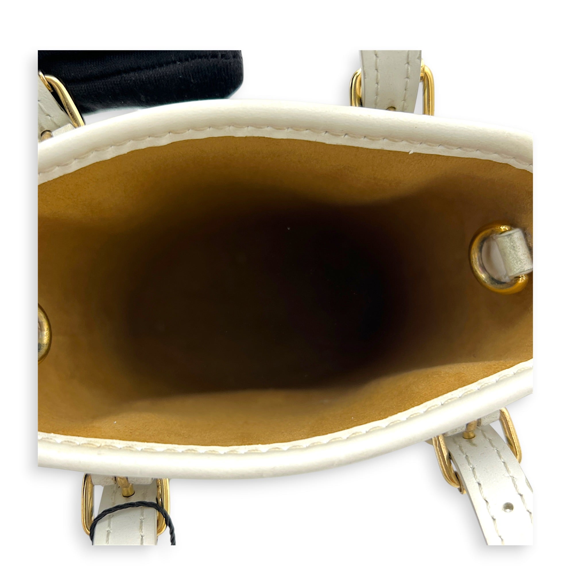 Nano Bucket Top Handle Bag Brown in Coated Canvas, Gold hardware